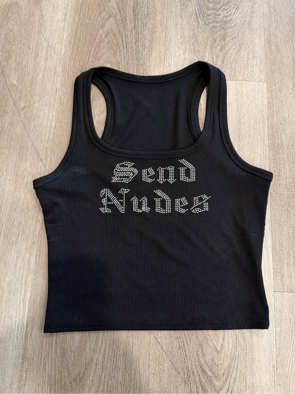 Black crop top rhinestone 'Send Nudes'